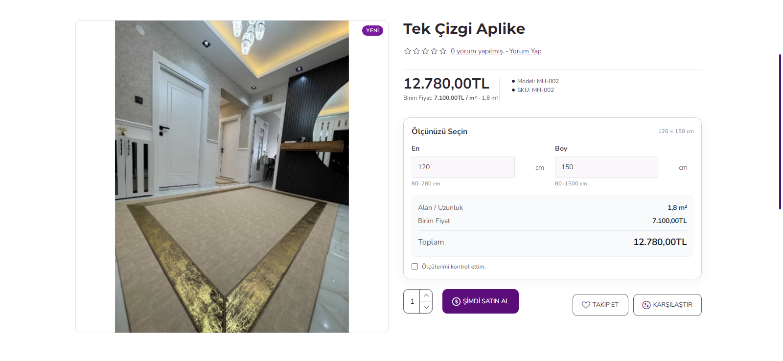 Özel ölçü akıllı fiyat hesaplama masaüstü gerçek ürün ekranı
