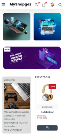 Demo tema vitrin alanları mobil