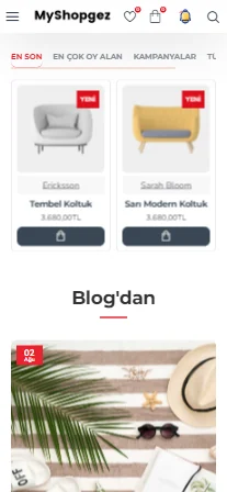 Demo tema ürün listeleme mobil