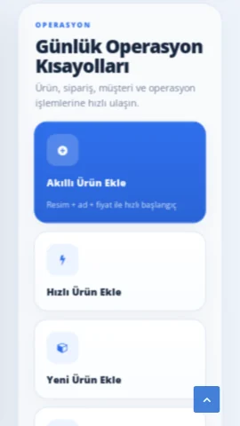 Operasyon, modül ve pazaryeri alanları mobil